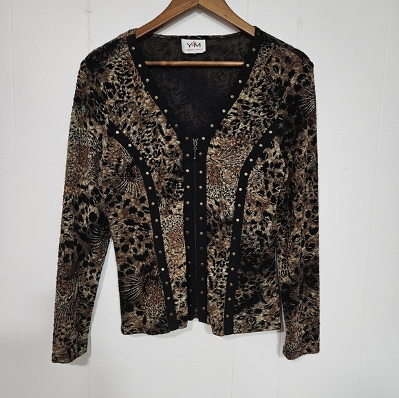 YM Yvonne Marie, Division of Selene, Vintage Brown & Black Animal Print Top - Picture 1 of 6